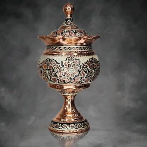 قندان پایه دار نقره کوب الماس تراش