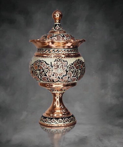 قندان پایه دار نقره کوب الماس تراش
